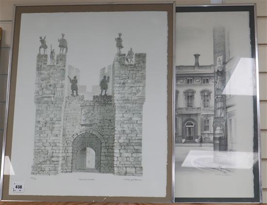 David Gentleman, two limited edition prints, Alnwick Castle and Street scene, signed in pencil, 46/70 and